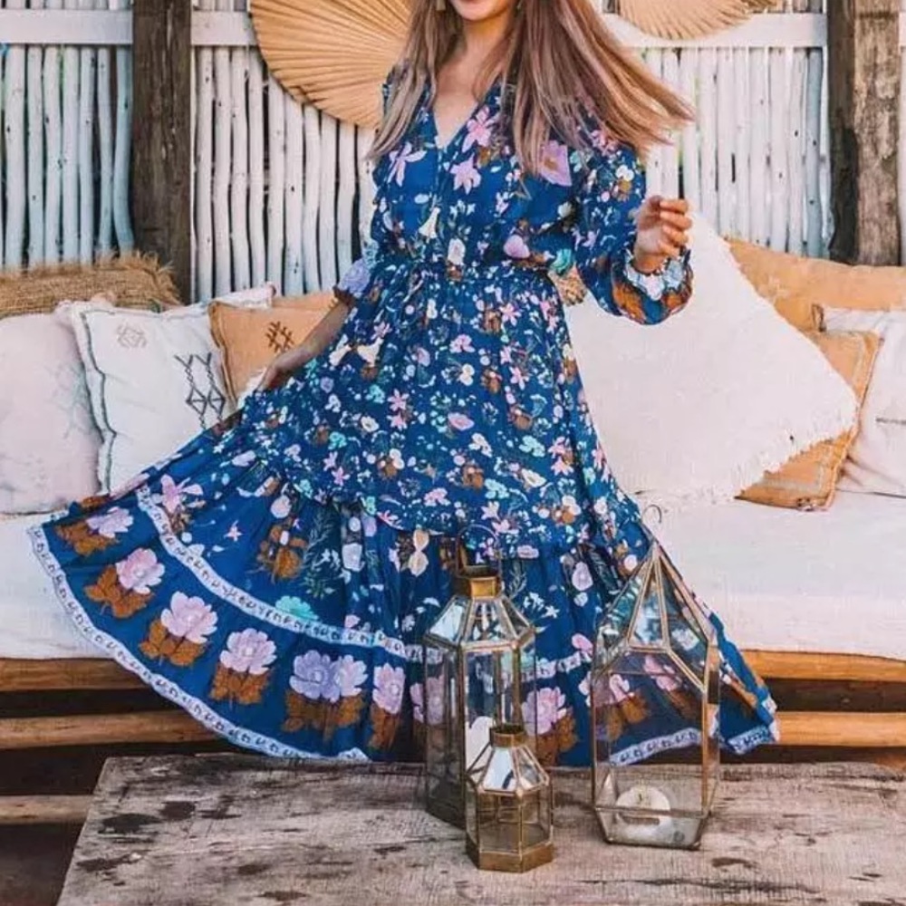 Bohemian Floral Peasant Dress